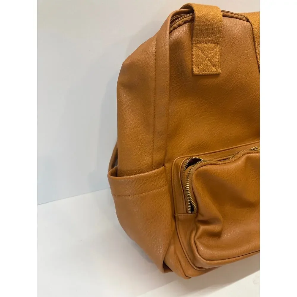 Universal Thread Women’s Cognac Brown Faux Leather Backpack Zip Pocket Bag